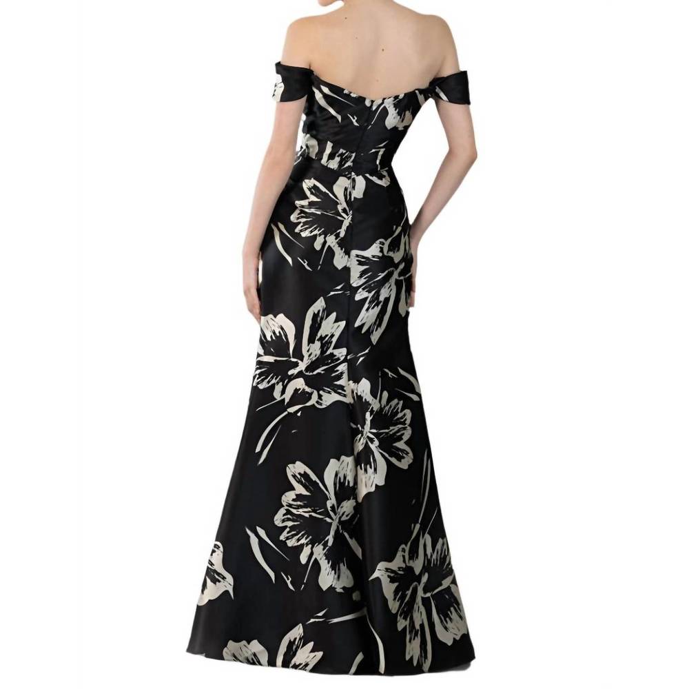 NEW JANIQUE detachable sleeves off-shoulder dress in black floral - Picture 2 of 3